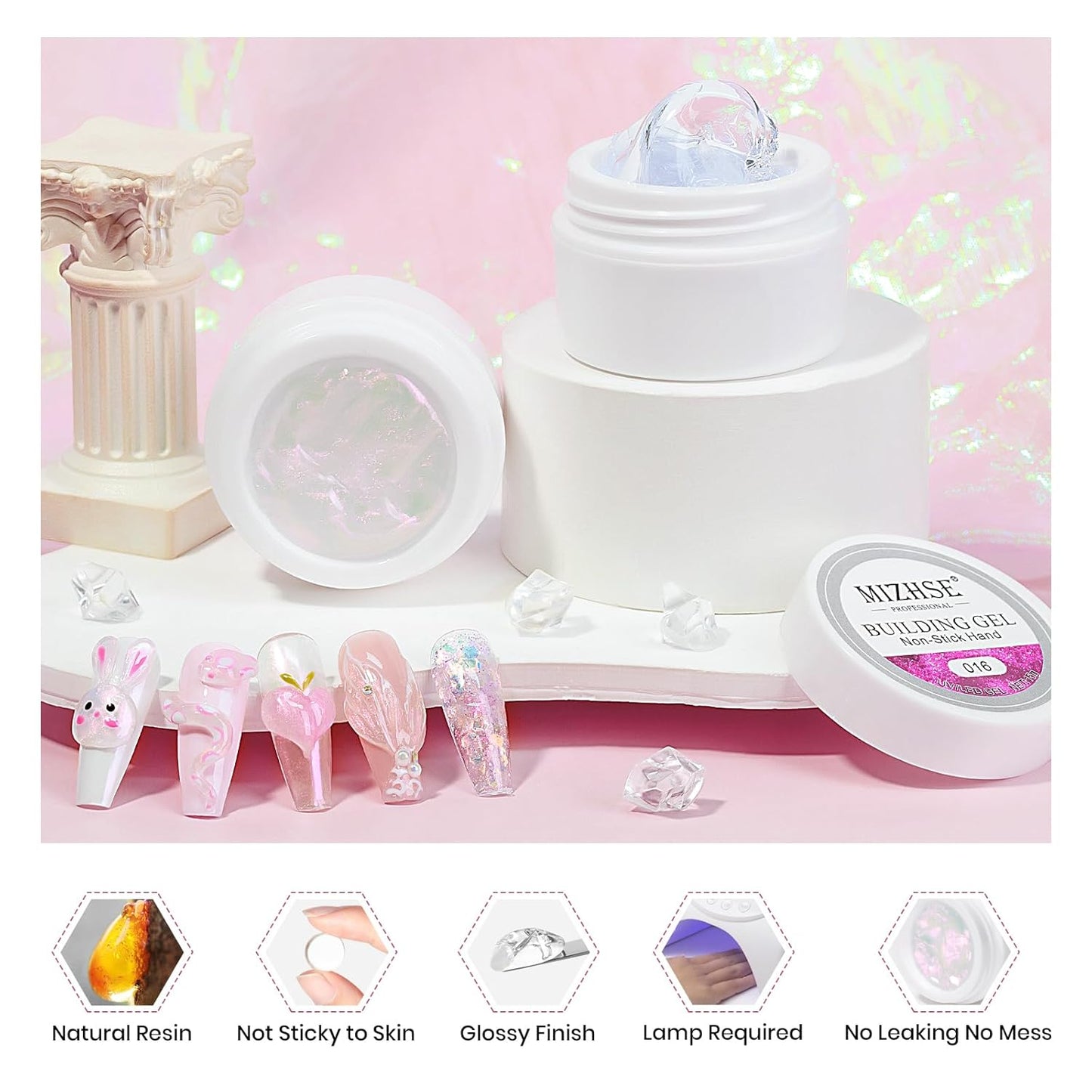 MIZHSE Solid Builder Gel for Nails, Clear Non-Sticky Sculpting Gel, 3D Nail Art Carving Building Modeling Hard Nail Extension Soak Off UV/LED Nail Art Salon Home DIY 15g