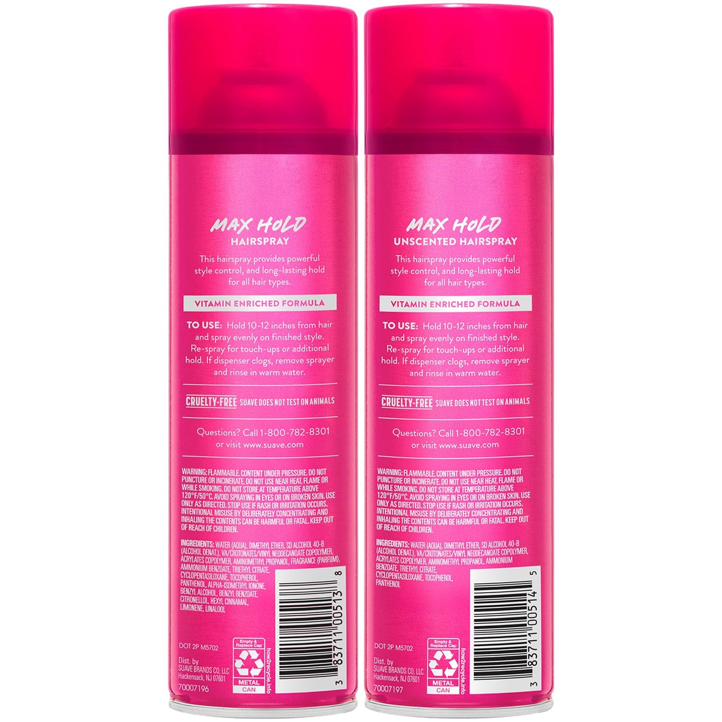 Suave Hairspray Max Hold - 2-Pack Unscented & Scented Aerosol, 11 Oz Each