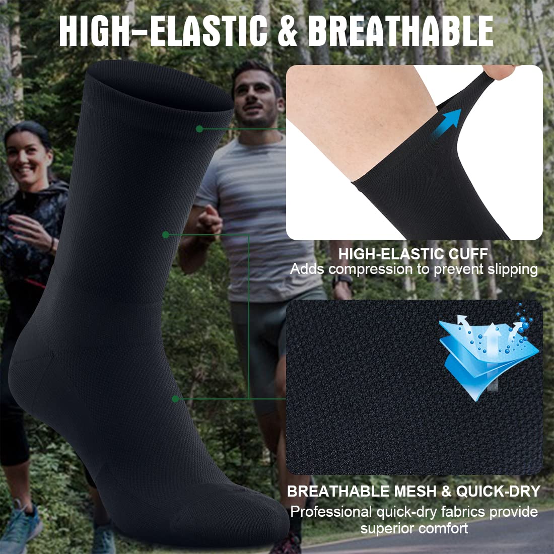 Souke Sports Crew Cycling Socks for Men and Women, Breathable Cushioned Moisture Wicking Athletic Compression Socks