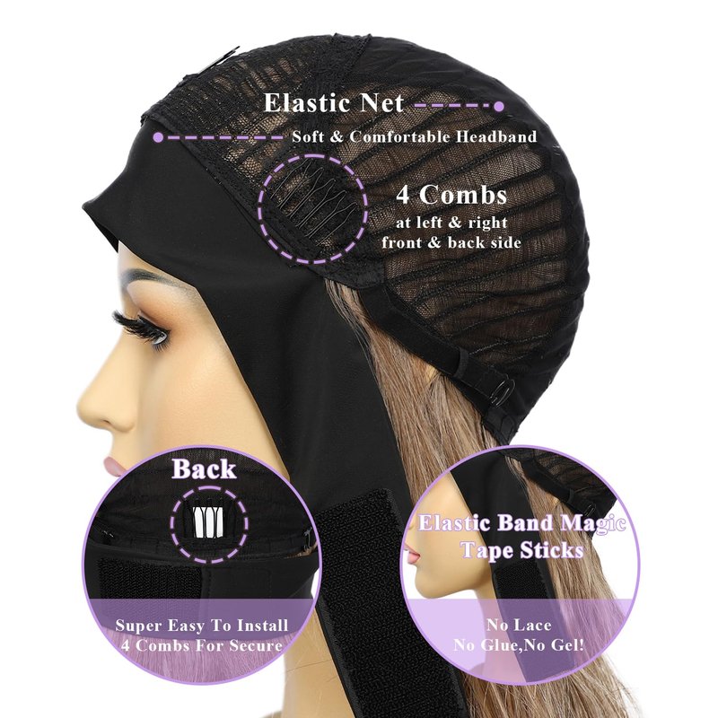 SAPPHIREWIGS Brown Headband Wigs for Women Body Wavy Headband Wigs Highlight Natural Brown Hair Put On and Go Glueless Half Wig for Women Daily Party Use 20 Inch
