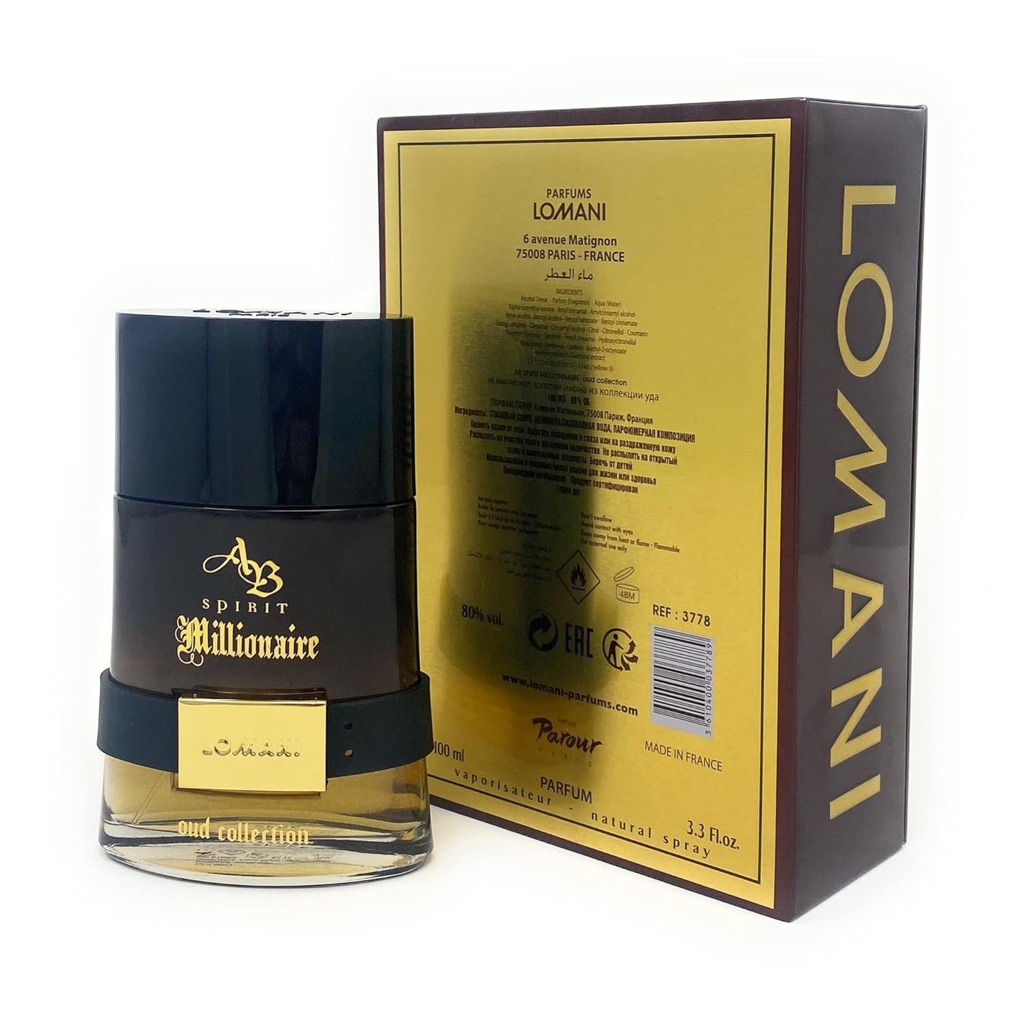 Lomani AB Spirit Millionaire Oud Collection - 3.3 oz Men's Parfum Spray | Luxurious Fragrance