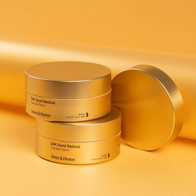 TEREZ & HONOR 24K Gold Retinol Wrinkle Smoothing Eye Patches - 60 Korean Hydrogel Eye Masks with Collagen Peptide for Fine Lines, Dark Circles, Puffy Eyes & Bags - Self Care, Gifts, Fragrance-Free