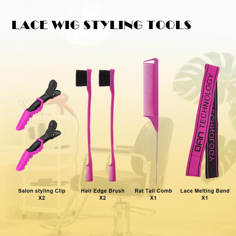 DAN Technology hot comb set,Wig Installation Kit,hot comb,WigGlue and Remover,Hair Wax Stick,Edge Control Gel,HD wig cap,Lace Melting Band,Hair Edge Brush,Rat Tail Comb,Salon Styling Clips