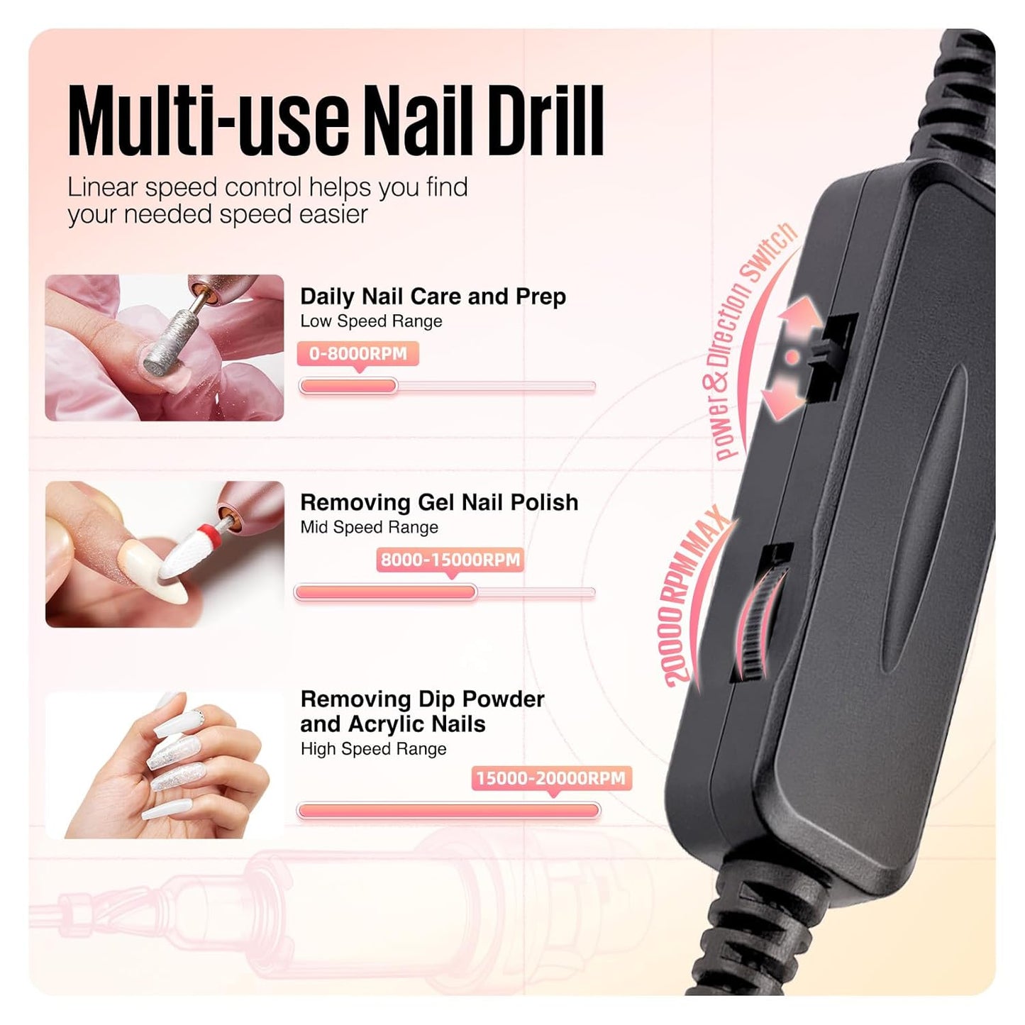 MEFA Nail Drill, 16 PCS Kit Electric Nail Drill with Nail Drill Bits & Cuticle Oil Pen, Portable Electric Nail File Professional, 20000RPM Manicure Pedicure Nail Set Efile Nail Drill for Home Salon