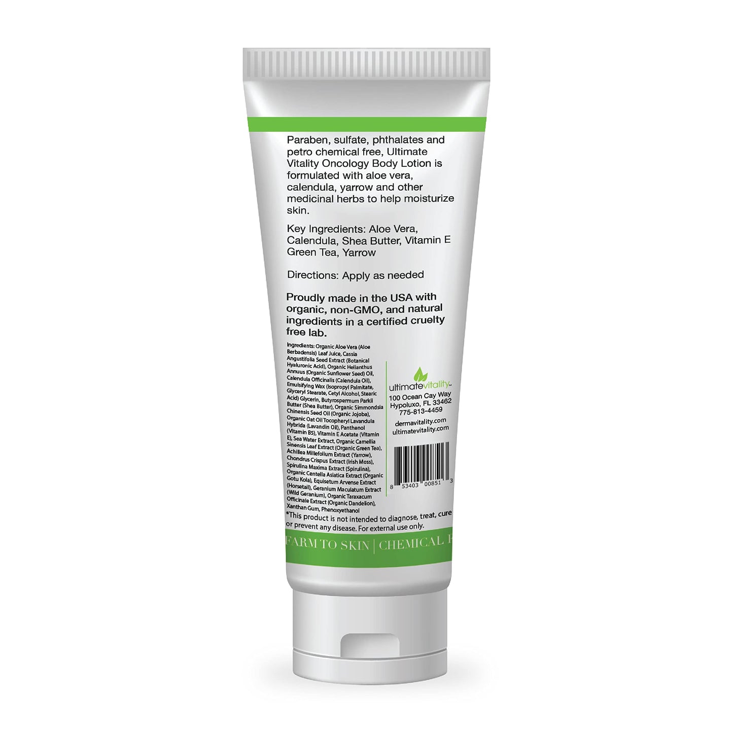 UltimateVitality Oncology Cream for Chemo Patients - Natural Organic Chemo Lotion, Paraben and Pthalate Free Moisturizing Lotion for Sensitive and Irritated Skin - 6 Ounces