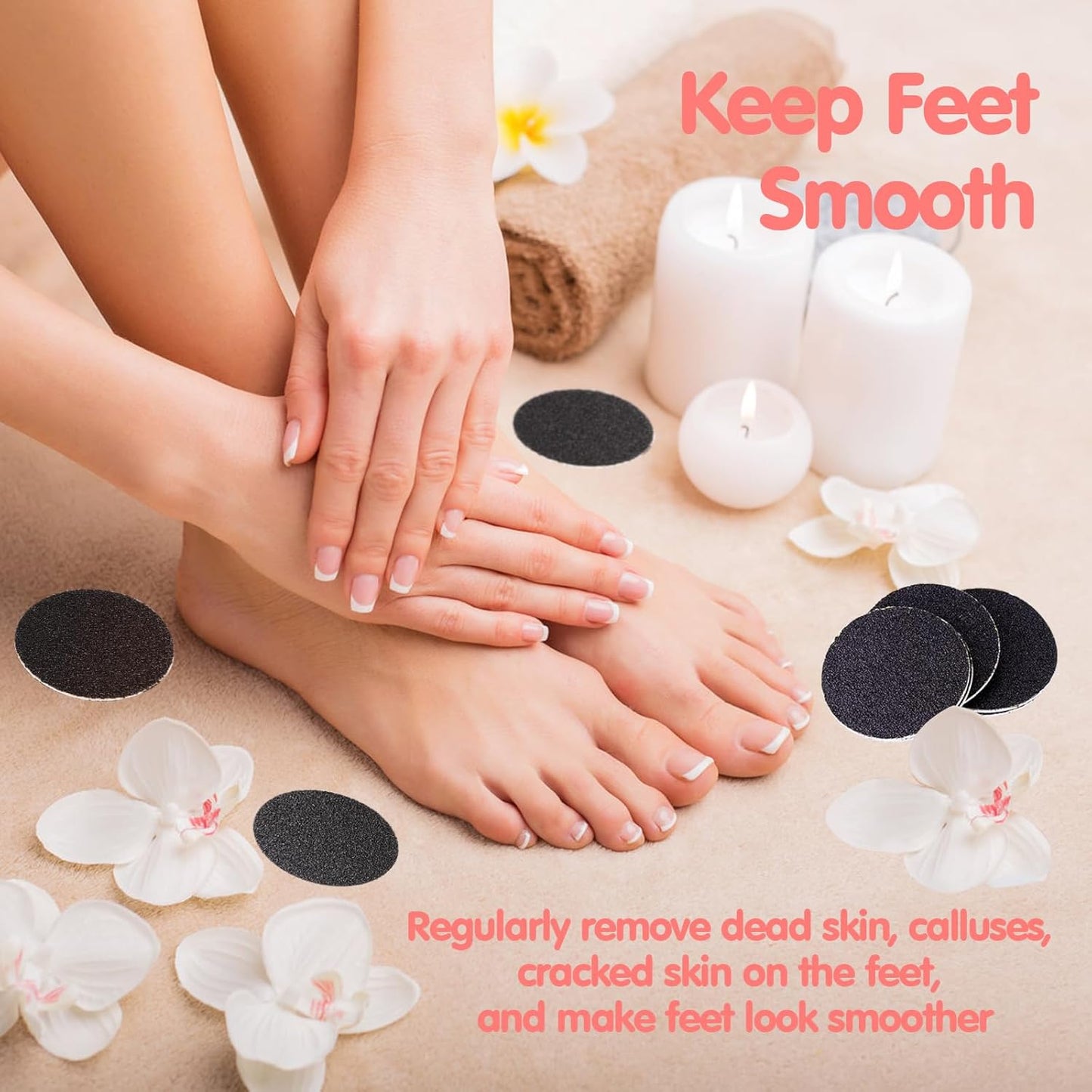 Self-Adhesive Foot File Replacement Pads - 180PCS Sandpaper Discs with 80/100/180 Grit for Smooth Feet