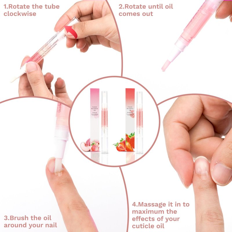 Meschett 2PCS Cuticle Oil Pens for Nail Care, Moisturizing Nail Oil Pen with Soft Brush, Hydrating Cuticle Oil for Dry Nails & Cuticles (Peach & Strawberry Flavors)