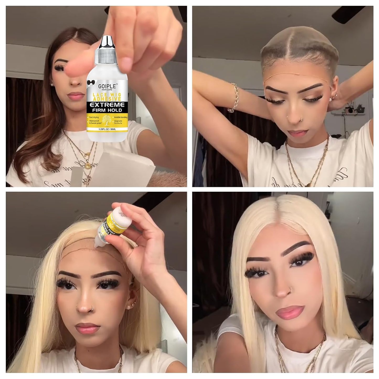 Goiple Wig Glue for Lace Front Wigs, Waterproof Lace Front Wig Glue for Wigs, Strong Hold Transparent Lace Adhesive for Hair Replacement Invisible Hair Bonding Wig Adhesive(1.28 fl oz)