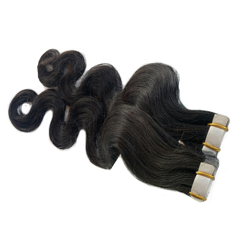 Wavy Tape in Hair Extensions Human Hair Short Black Body Wave Tape in Extension 50g 20pcs Double Sided Natural Tape ins for Black Women Body Wave Hair Extensions Real Human Hair 14 Inch