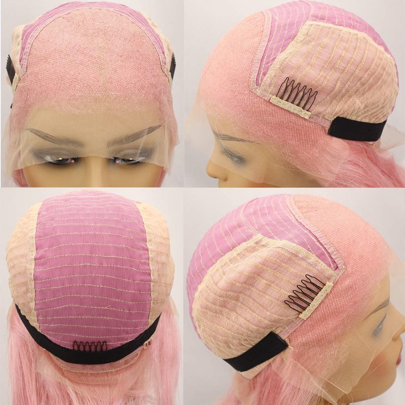 Dreambeauty Short Bob 13x4 inch Lace Front Human Hair Bob Wigs 150% Density Straight Hair Pre Plucked with Baby Hair Free Part for Women (10 inch, #Pink)