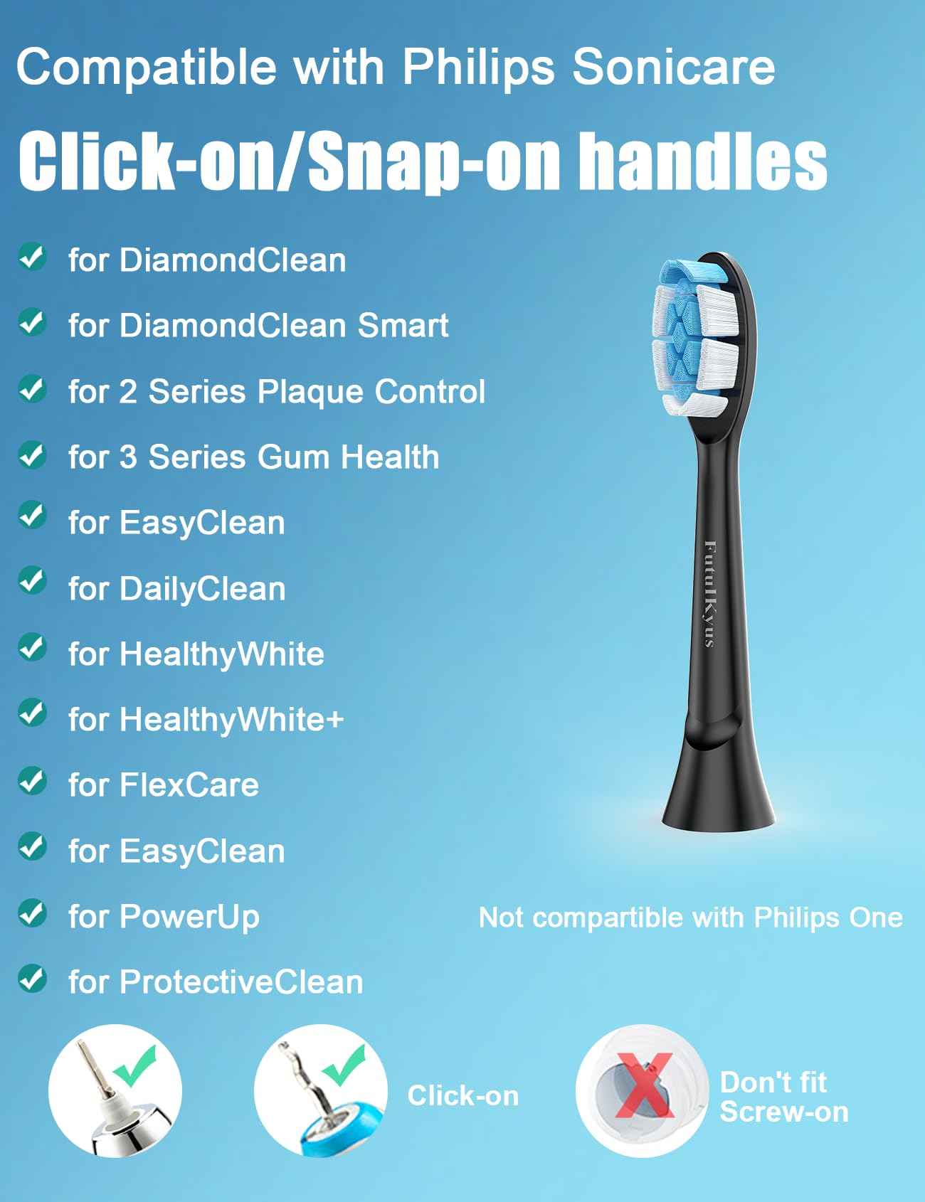 Toothbrush Replacement Heads for Philips Sonicare Electric Sonic Tooth Refill Brush Head, 10 Pack Black