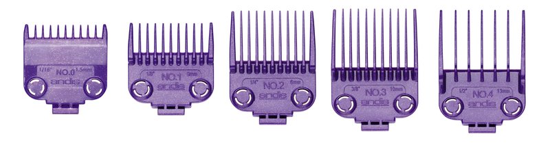 Andis 01410 Professional Master Clipper Guards - Dual Magnet Comb Set – Small, fits for MBA, MC-2, ML, PM- & PM-4, Waterproof – Purple, Set of 5
