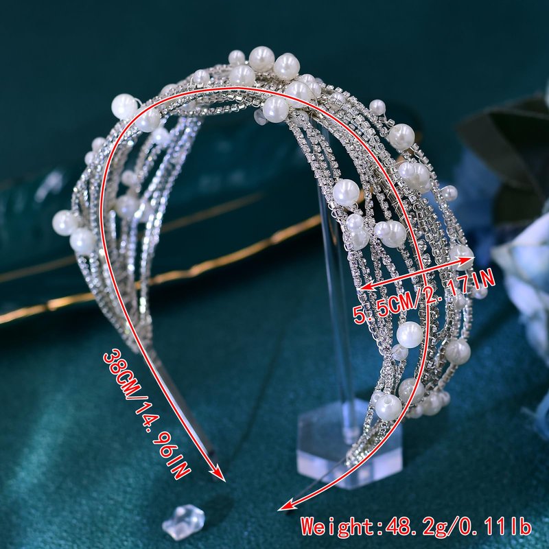 JHOO Bridal Rhinestone Pearl Hairband Women's Fashion Rhinestone Headdress Silver Wedding Pearl Headband Hair Accessories for Bride Bridesmaid Ladies HP658