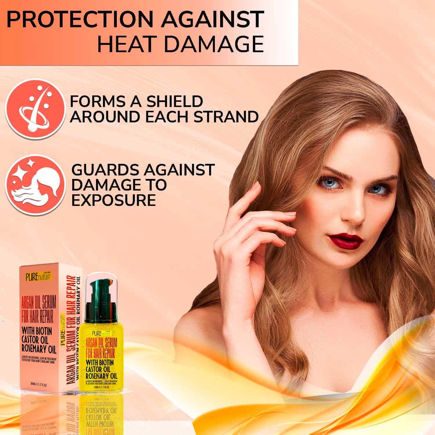 PURE NATURE Moroccan Argan Oil Shampoo and Conditioner and Hair Serum with Biotin, Castor, Rosemary Oil
