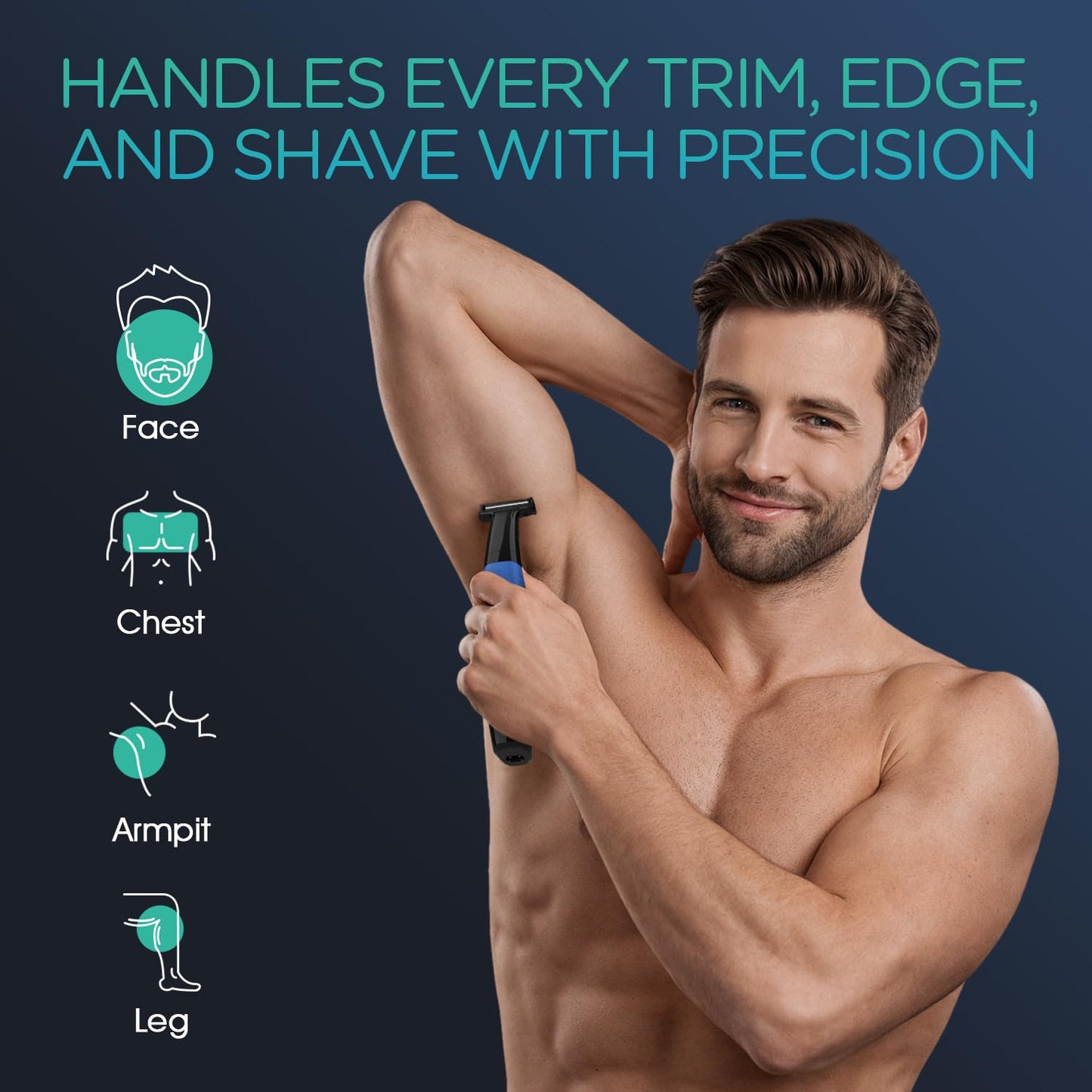 Beard Trimmer for Men - Cordless Electric Razor with Adjustable Length Combs | All-in-1 Grooming Kit (Blue)