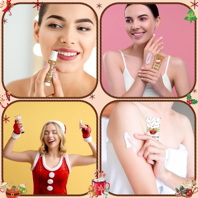 Christmas Hot Cocoa Party Favors - 36 Pcs Hand Cream & Lip Balm Gift Set | Red & Green Stocking Stuffers