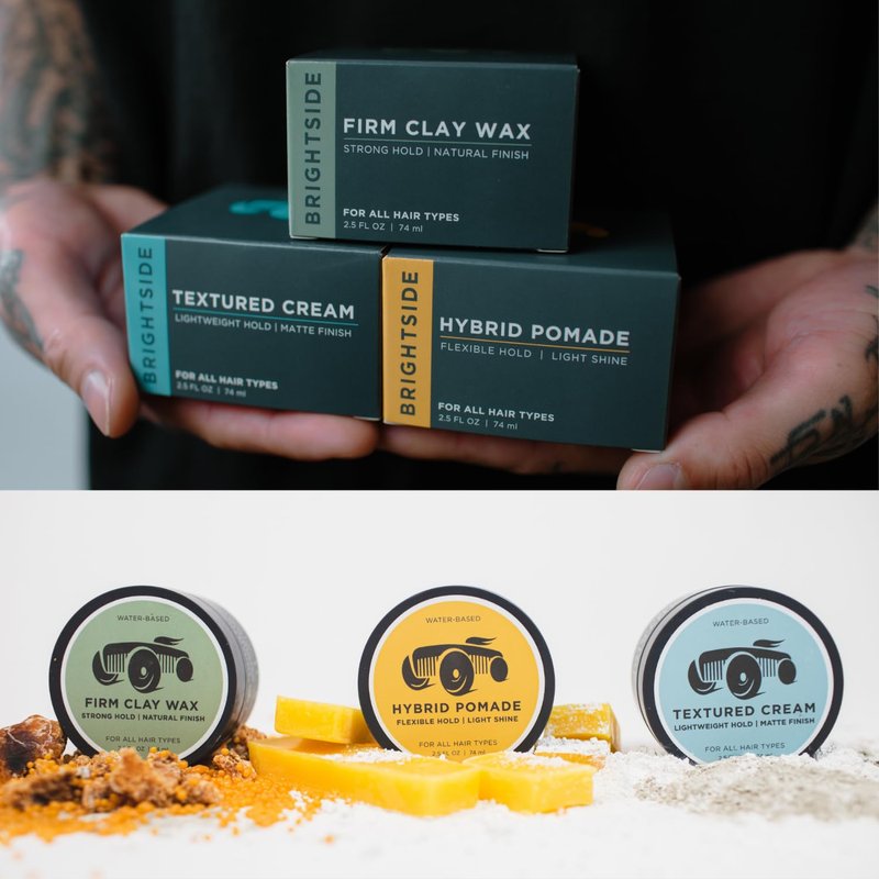 BRIGHTSIDE Hybrid Pomade - Flexible Hold Light Shine - Water Based - Shea Butter Beeswax, Jojoba Oil, & Ozokerite Blend - For All Hair Types - Easily Washes Out - Premium Hair Styling Product (2.5oz)