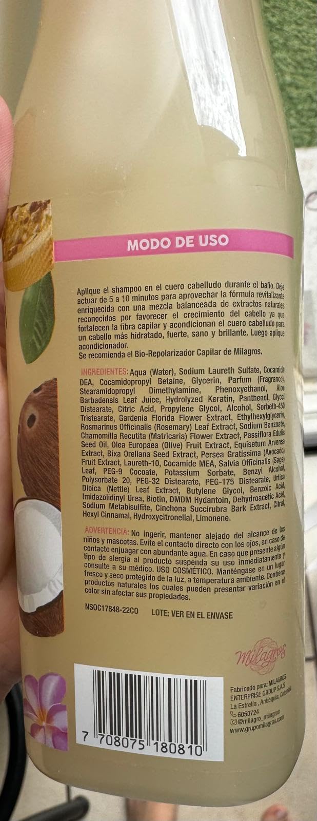Milagros Shampoo Emergencia Capilar Colombian Hair Care Products for Natural Growth, Strengthening, and Repair Set of 1, 100% Natural