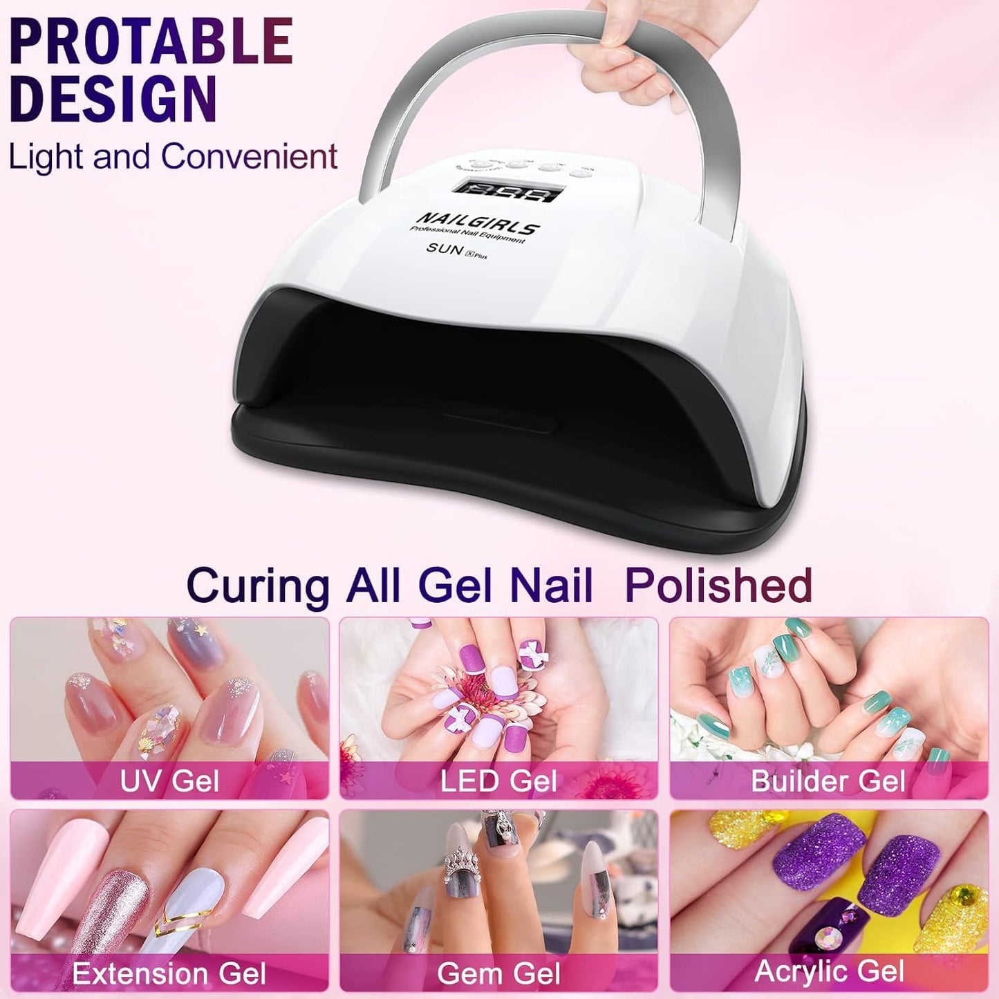 NAILGIRLS UV LED Nail Lamp - 168W Fast Curing Light for Gel Nails | 4 Timer Settings & Auto Sensor
