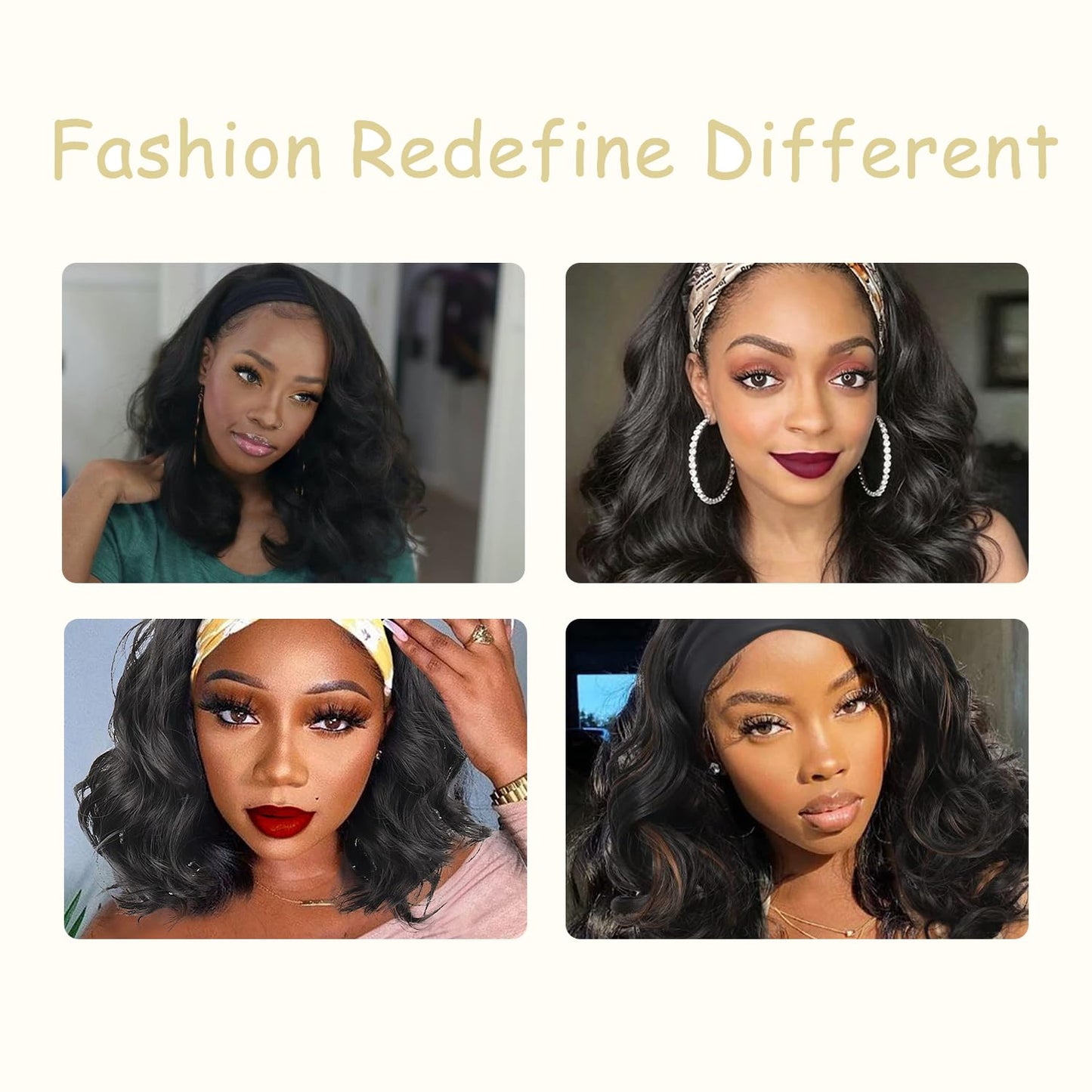 Justres Headbands Wig Human Hair Body Wave 99j