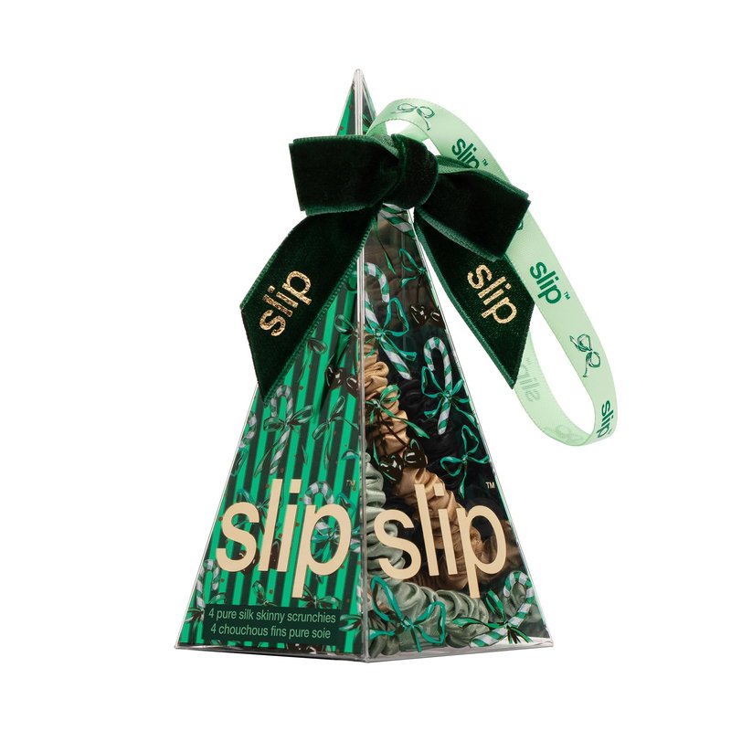 slip Skinny Scrunchies in Sweetie Pie Ornament Packaging: Anti-Crease, Anti-Breakage Slipsilk™ Design Protects Delicate Hair | Includes 4 Pure Silk Scrunchies