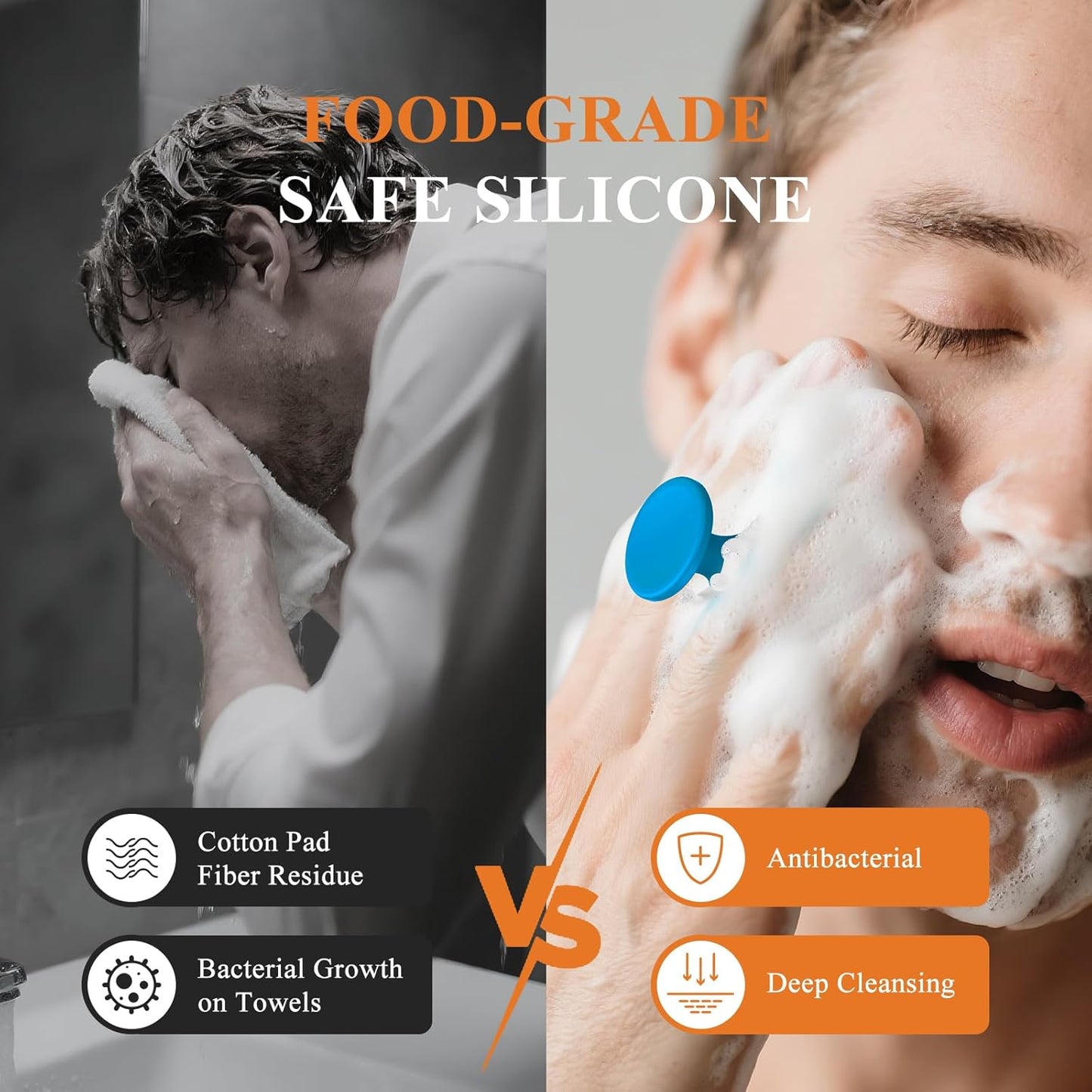 VWMYQ Silicone Face Scrubber for Men, Gentle Exfoliator Pad & Massager, Facial Cleansing Brush Silicone Face Wash Brush Removes Dead & Dry Skin (Black)
