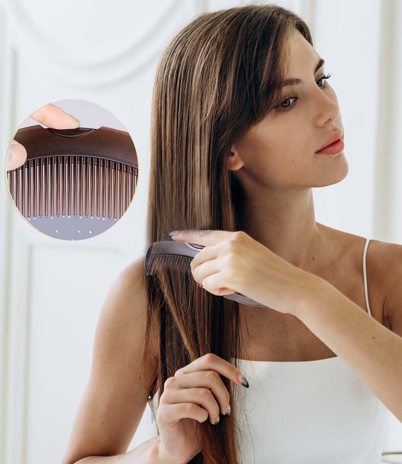 Dandruff Comb Fine Tooth Scalp Detox Comb Lice for Women, Men & Kids Stainless Steel Scalp Detoxing, Sweep & Massage Hair Brush Tool for Hair Care (1PC Brown)