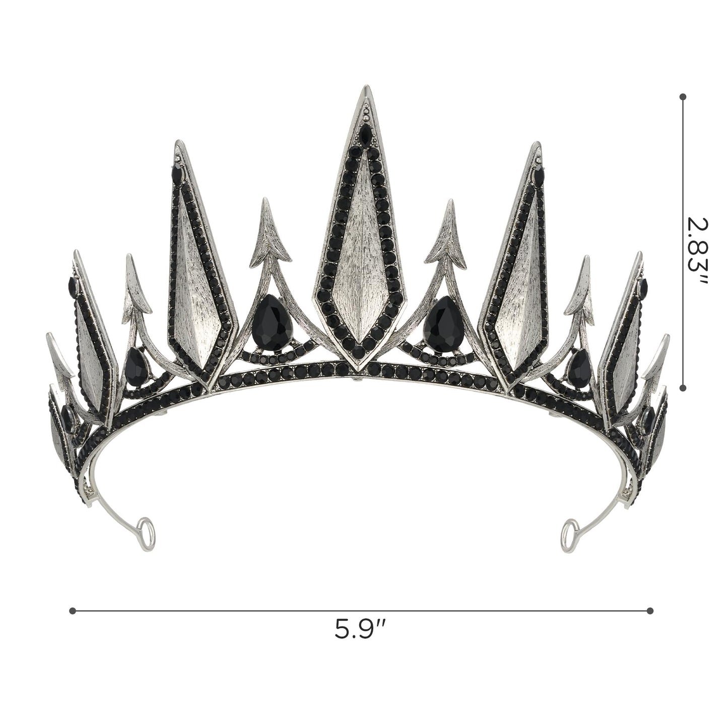 SWEETV Gothic Crowns for Women Black Tiara Queen Crown Witch Hair Accessories for Costume Halloween Prom Party, Silver