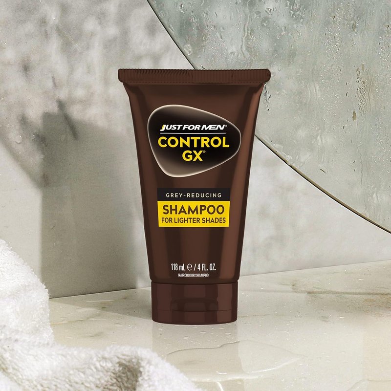 SHAMPOO Just for Men Control GX Grey Reducing for Lighter Shades of Hair, Blonde to Medium Brown, Gradual Hair Color with Keratin, 4 Fl Oz - Pack of 3 (Packaging May Vary)