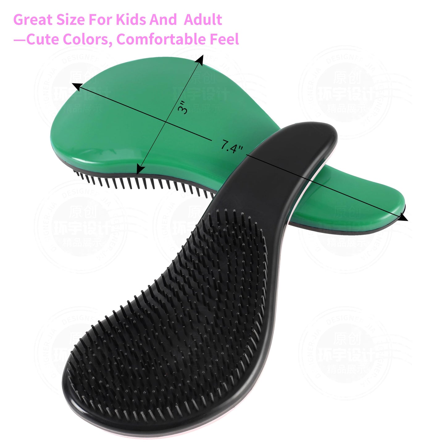 79STYLE 3pcs Detangler Brush Tangle Free Hair Brushes For Kids Knot Free No Pain Detangling Kids Hair Brush Combs For Curly Fine Hair (Size 7.4 Inch -Brush Lemon)