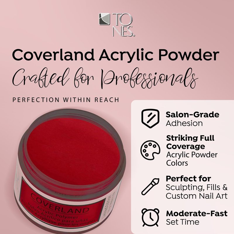 TONES Coverland Acrylic Nail Powder – Candy Cane | Festive Red & White Glitter Polymer for Nail Sculpting & 3D Art | Non-Yellowing MMA-Free Bubble-Free | Professional Nail Supplies (1.5 oz)
