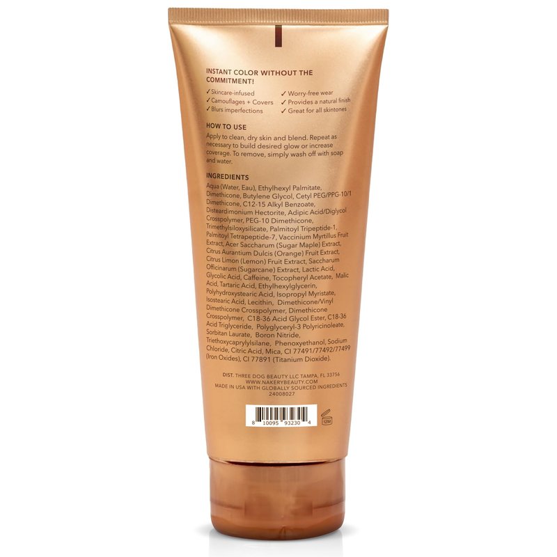 Nakery Bronzing Blur Perfector, Instant Body Bronzer for Women, Skin Tint with Shimmer, Easy Rinse Formula for Natural Looking Sunless Glow, Tinted Lotion for Legs and Arms