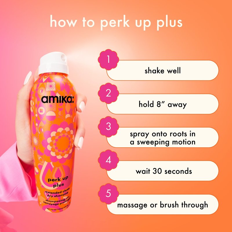 amika perk up plus extended clean dry shampoo, 5.3oz | revitalizes roots + boosts time between washes with no residue or build up | for all hair types
