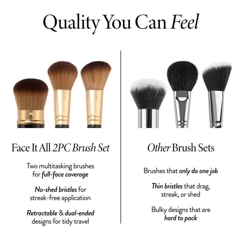 LAURA GELLER NEW YORK Cosmetic Professional Makeup Brushes - Cruelty-Free - 08 Face It All 2pc Makeup Brush Set - Kabuki Brush + Dual-Ended Blush and Bronzer Brush