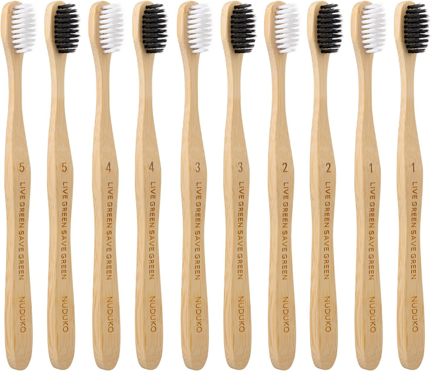 Biodegradable Bamboo Toothbrushes, 10 Piece BPA Free Soft Bristles Toothbrushes, Natural, Eco-Friendly, Green and Compostable