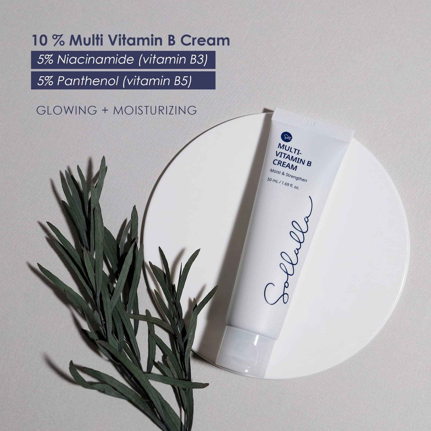 Sollalla Skin Revitalizing Vitamin B Cream - Niacinamide, Panthenol, and Ceramide Infused, Fast-Absorbing, Non-Greasy, and Skin Barrier Improving - 1.69 fl.oz.