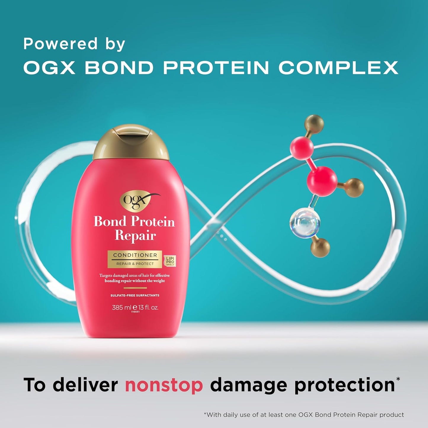 OGX Repair & Protect Bond Protein Repair Conditioner, Lightweight Conditioner Targets Damaged Areas of Hair, Formulated without Parabens, Sulfate-Free Surfactants, 13 fl. oz