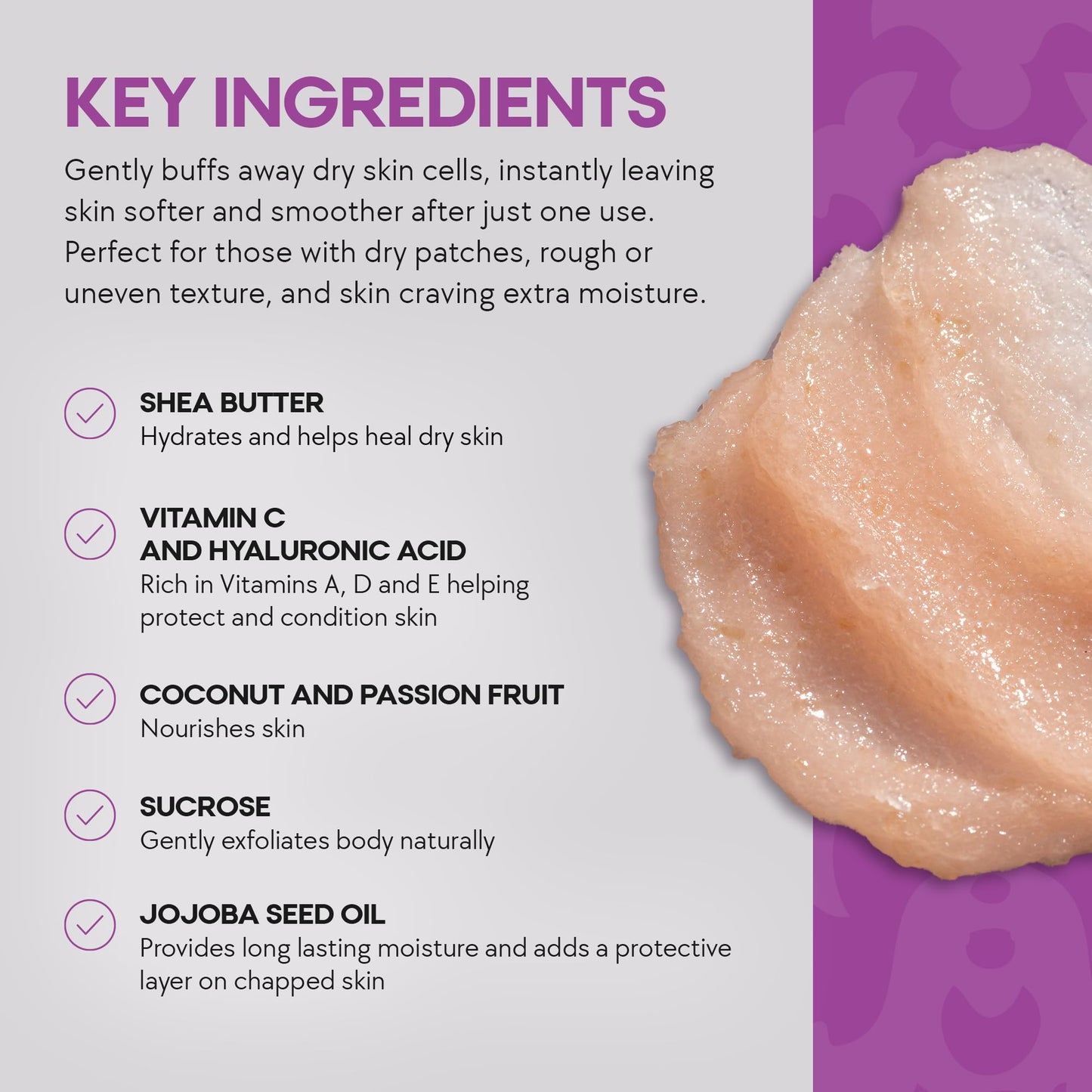 Dermasuri - Exfoliating Sugar Scrub - Body Scrubber for Men & Women - Exfoliates & Removes Dead, Dry Skin for a Soft & Radiant Glow - Deep Hydration - Stocking Gifts for Women - Coconut Passion Fruit