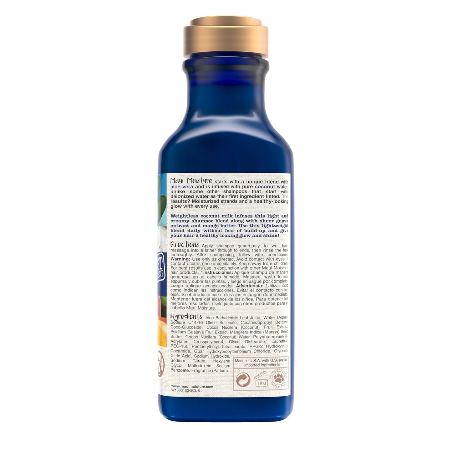 Maui Moisture Nourish & Moisture + Coconut Milk Shampoo to Hydrate and Detangle Curly Hair, Lightweight Daily Moisturizing Shampoo, Vegan, Silicone & Paraben-Free, 13 fl oz
