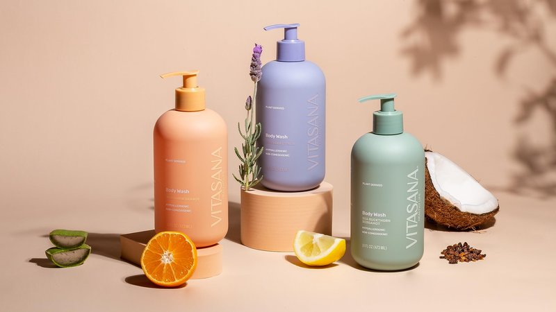 Vitasana Natural Body Wash for Sensitive Skin, 16 oz – Mandarin Orange Scent, 98.9% Plant‑Derived, EWG Verified, Hypoallergenic, Paraben‑Free, Sulfate‑Free, Cruelty‑Free