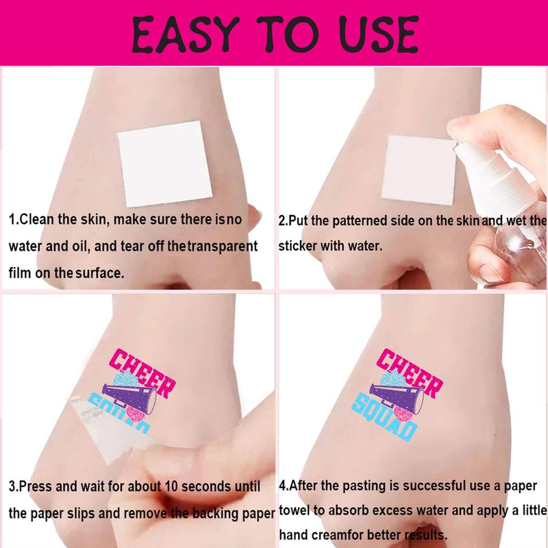 144 PCS Cheer Cheerleader Cheerleading Temporary Tattoos Stickers, Cheer Cheerleader Cheerleading Party Favors Supplies Birthday Party Decorations Sport Team Spirit Gifts, 24 Sheets