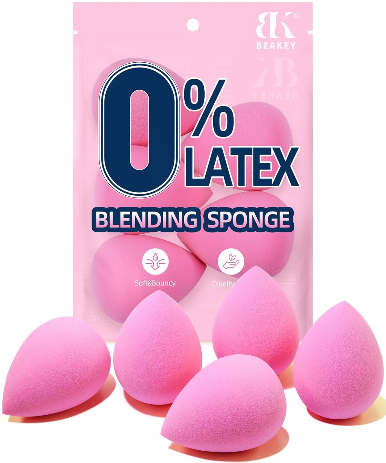 BEAKEY Makeup Sponge Set, 5 Pcs Foundation Blending Sponge, Beauty Sponges Flawless for Liquid, Cream, and Powder, Latex-Free and Vegan Boun Boun Makeup Sponges, Black