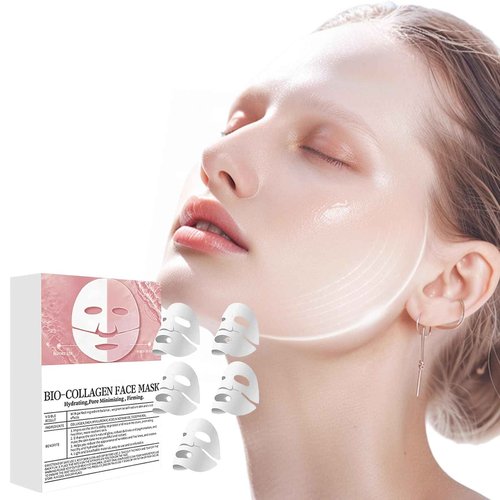 Tcairzl Bio-Collagen Collagen Face Mask, 5 Pack Korean Skincare Facial Collagen Lifting Hydrogel Masks, Pore Minimizing, Reduce Wrinkles, Overnight Hydrating,Enhanced Skin Elasticity