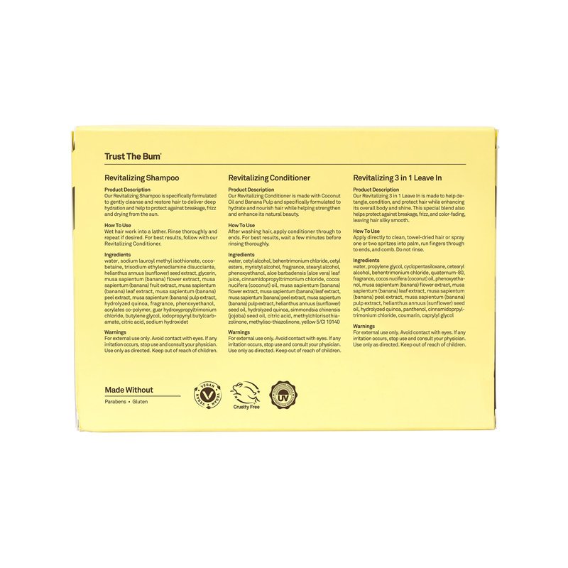 Sun Bum Hair Care Travel Essentials Kit - Revitalize Your Hair With Revitalizing Shampoo, Conditioner, and 3-in-1 Leave In Treatment - Includes Aloha Collection Travel Pouch