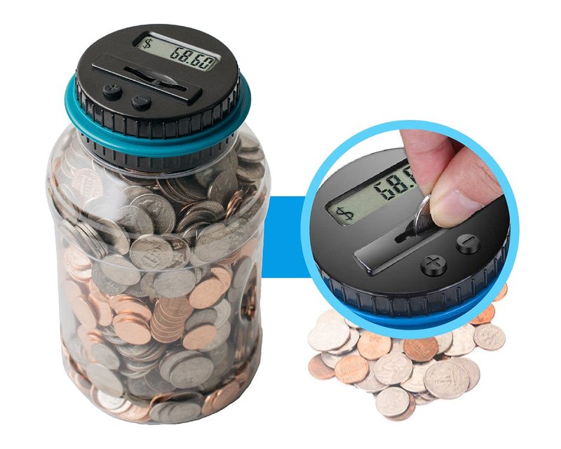Electronic Piggy Bank by Houseify, Digital Bank Coin Counter w/LCD Screen, US Coins, Gift for Adults, Teens, Families, Couples, Coworkers, Counts 800-1000 Coins, Takes 2 AAA Batteries