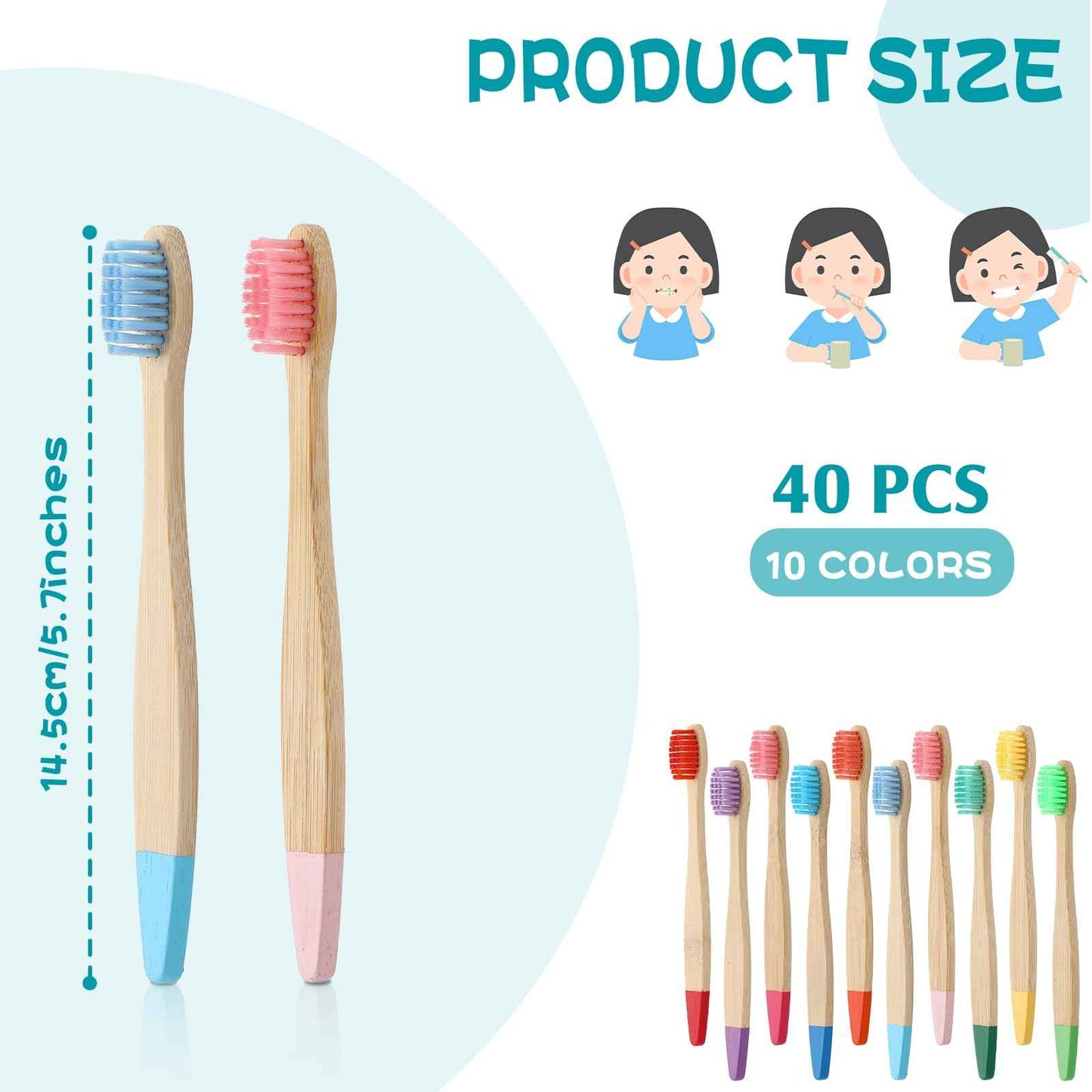 Heentan 40 Pieces Kids Bamboo Soft Bristles Toothbrushes Toddler Toothbrush Manual Travel Toothbrushes for Kids Children Home School Travel Teeth Oral Dental Care, 5.7 Inch, Individually Wrapped