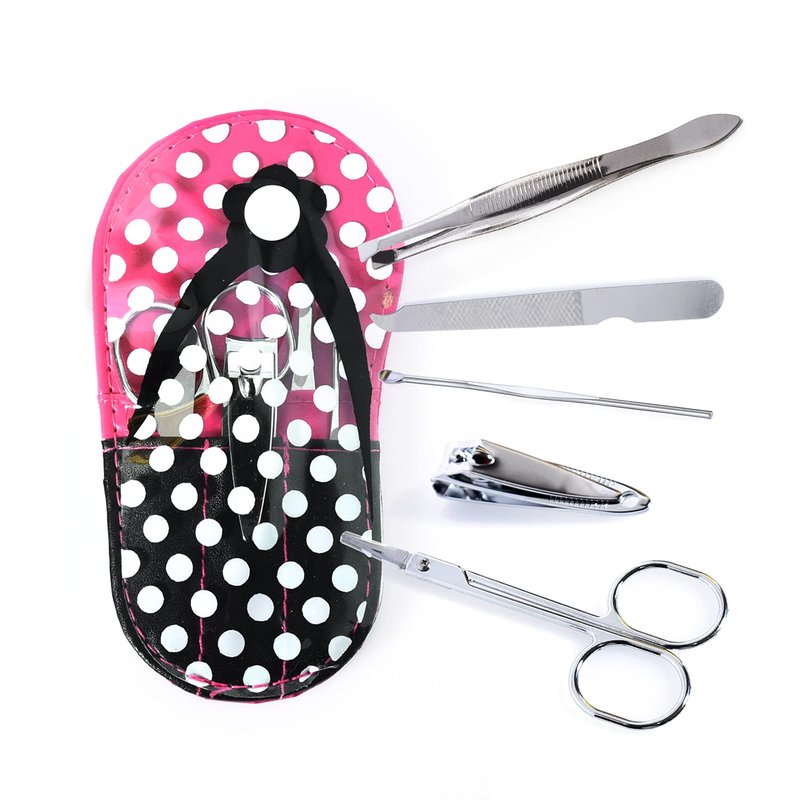 Spove Polka Dot Flip Flop Design Manicure Sets Spa Party Favor Nail Set Bulk 4 Kits with Gift Bag