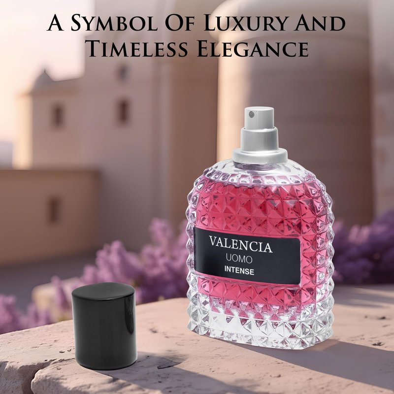Valencia UOMO Intense for Men Eau De Parfum - Amber Fougere Fragrance Top Notes of Vanilla Bourbon Mid Tone of Lavandin Create Spicy & Woody Aroma - Base Scent of Smoked Vetiver Elegant 100ml Bottle