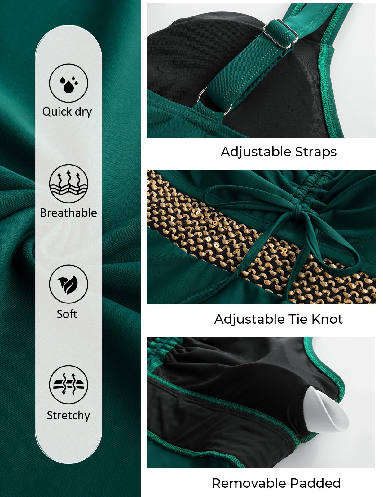 Hanna Nikole Women Plus Size Tankini Swimsuit Two Piece Flowy Swimdress Bathing Suits with Adjustable Shoulder Straps Dark Green 20 Plus