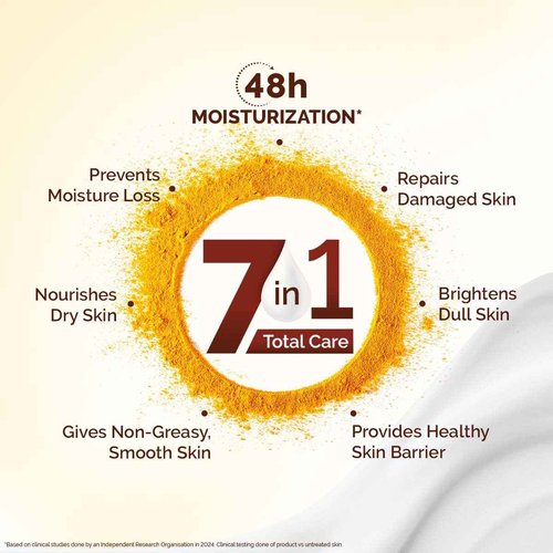 MAMAEARTH Ubtan Moisturizing Body Lotion with Turmeric & Saffron for Glowing Skin 400 ml | 48H Moisturization | Nourishes Dry Skin | 7in1 Total Care | 100% Natural Butter | Non-Greasy Smooth Skin